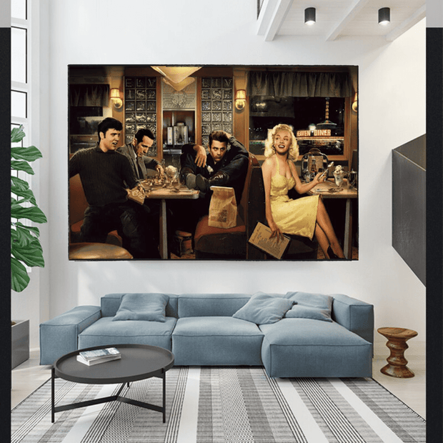 At the Diner: Marilyn, Elvis with James Dean Canvas Art-MinimalisticDecor.com