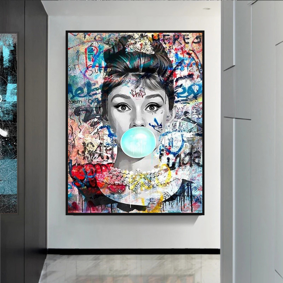 Audrey Hepburn Canvas Wall Art: Chewing Gum-MinimalisticDecor.com