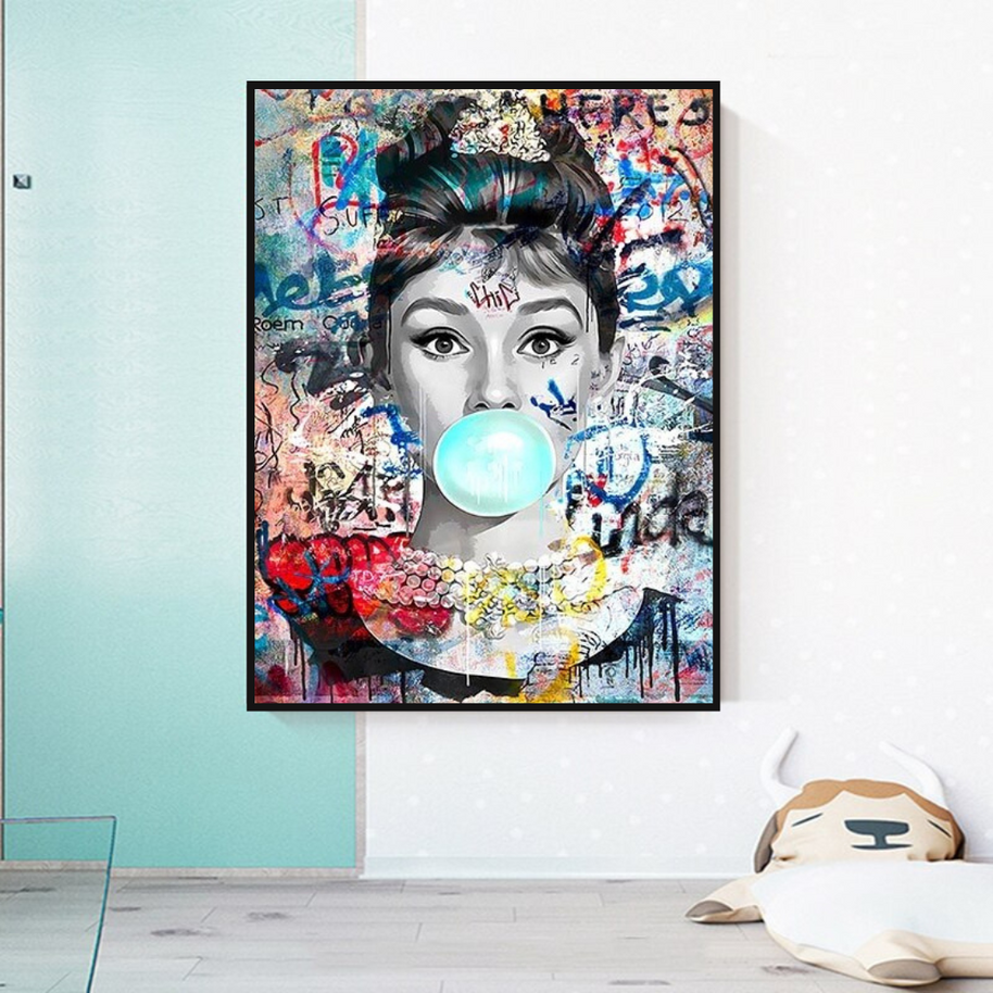 Audrey Hepburn Canvas Wall Art: Chewing Gum-MinimalisticDecor.com