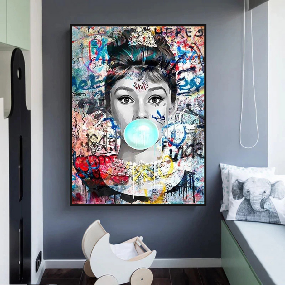 Audrey Hepburn Canvas Wall Art: Chewing Gum-MinimalisticDecor.com