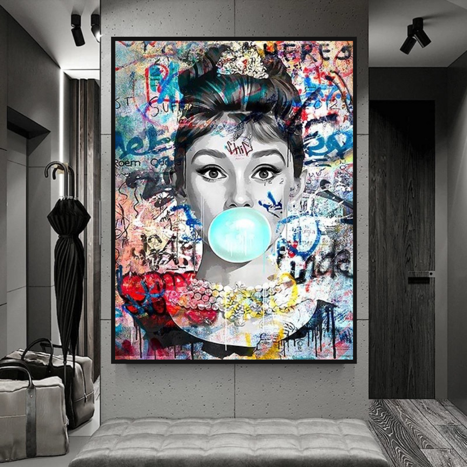 Audrey Hepburn Canvas Wall Art: Chewing Gum-MinimalisticDecor.com
