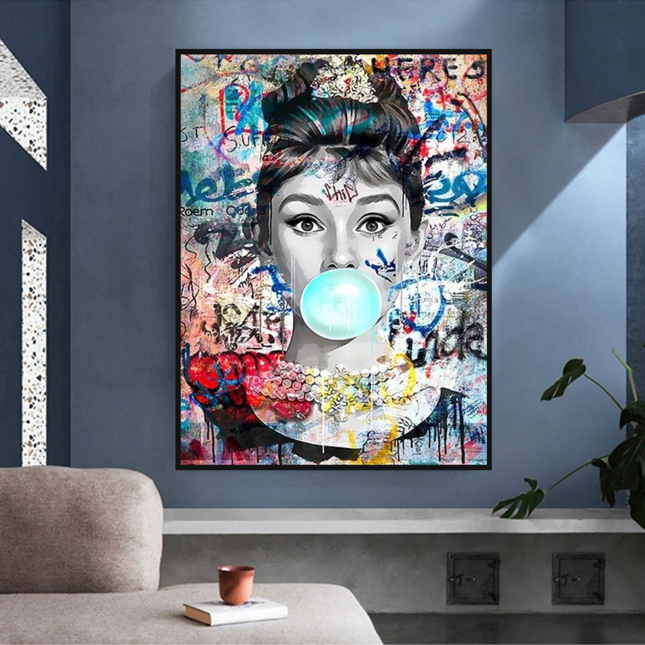 Audrey Hepburn Canvas Wall Art: Chewing Gum-MinimalisticDecor.com