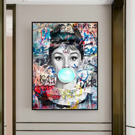 Audrey Hepburn Canvas Wall Art: Chewing Gum-MinimalisticDecor.com