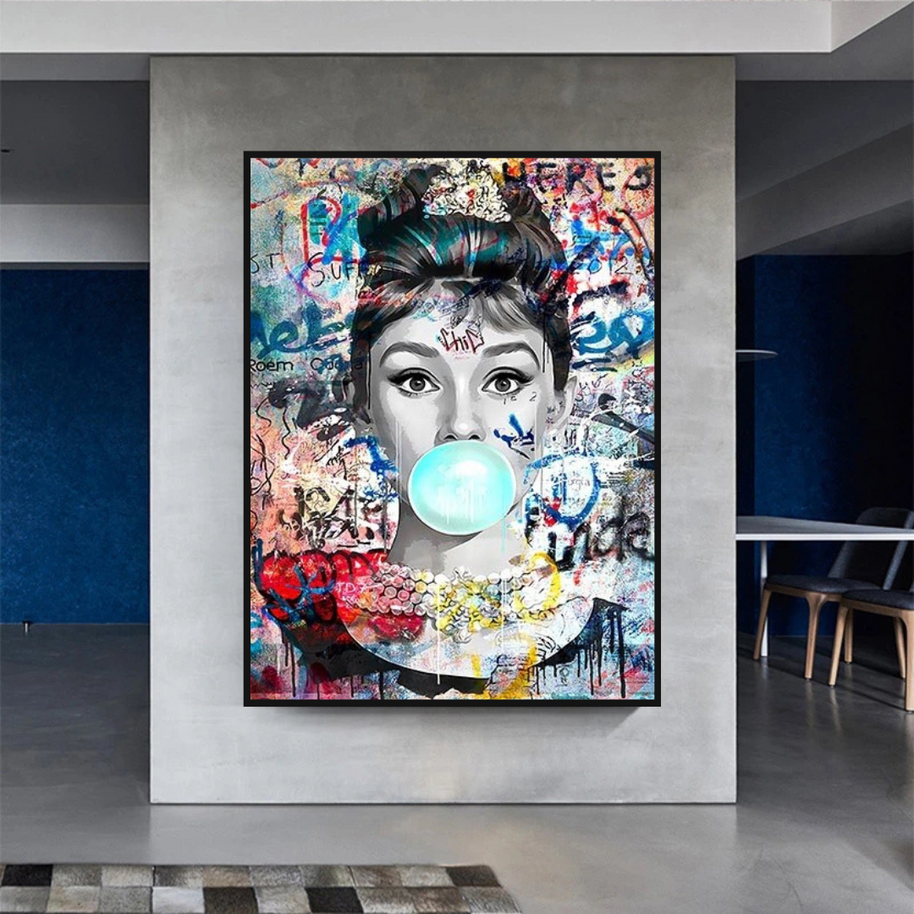 Audrey Hepburn Canvas Wall Art: Chewing Gum-MinimalisticDecor.com