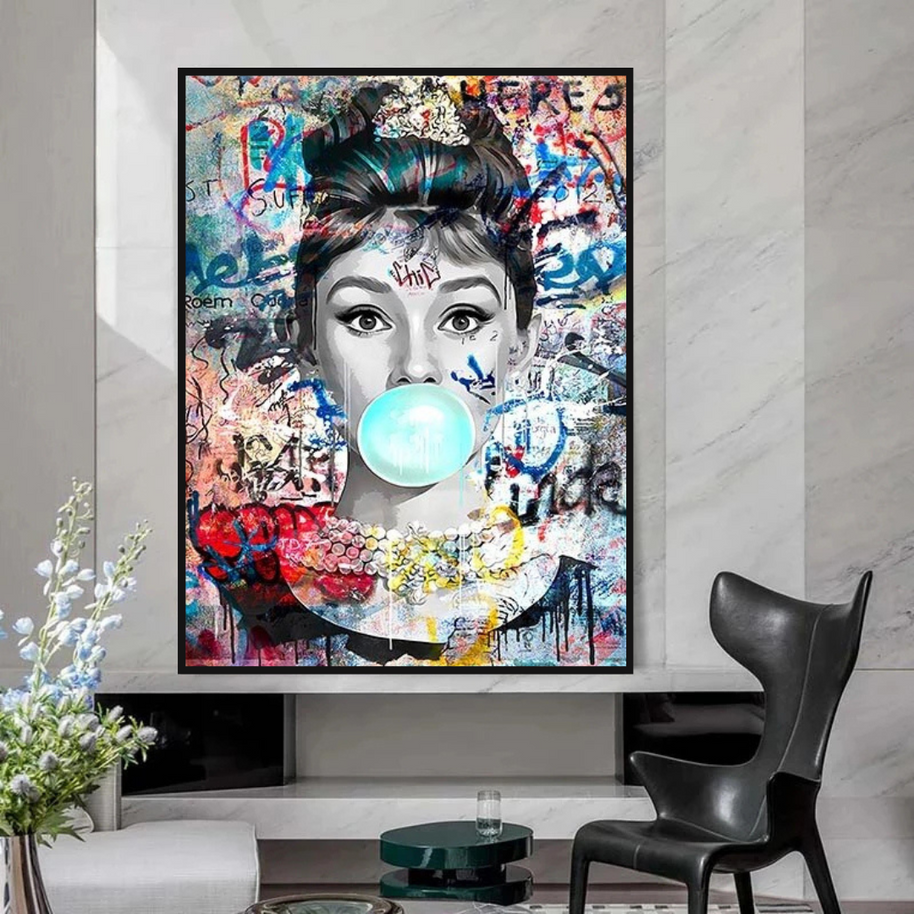 Audrey Hepburn Canvas Wall Art: Chewing Gum-MinimalisticDecor.com