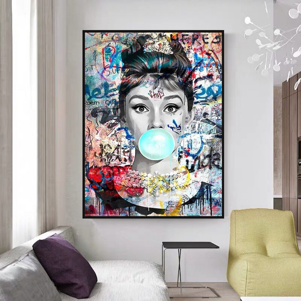 Audrey Hepburn Canvas Wall Art: Chewing Gum-MinimalisticDecor.com
