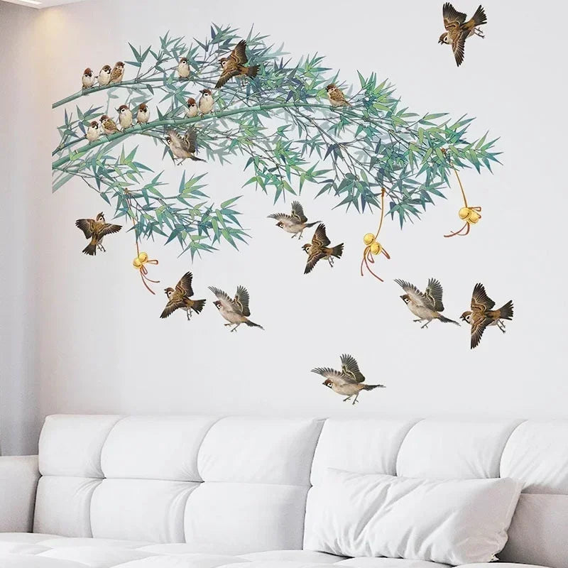 Bamboo Birds Wall Sticker – Nature Inspired Wall Decal-MinimalisticDecor