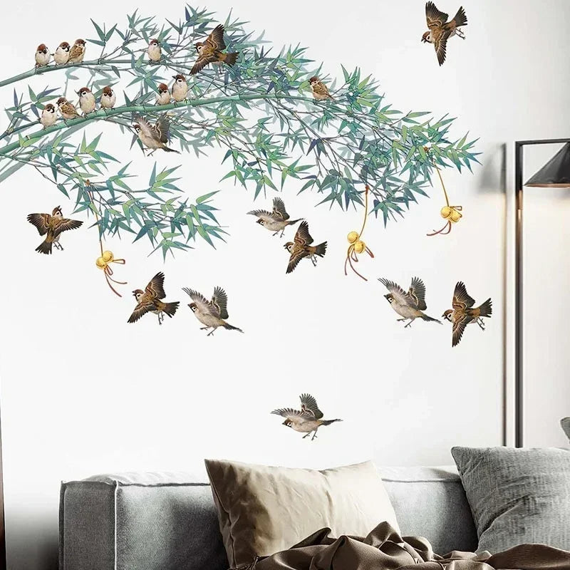 Bamboo Birds Wall Sticker – Nature Inspired Wall Decal-MinimalisticDecor