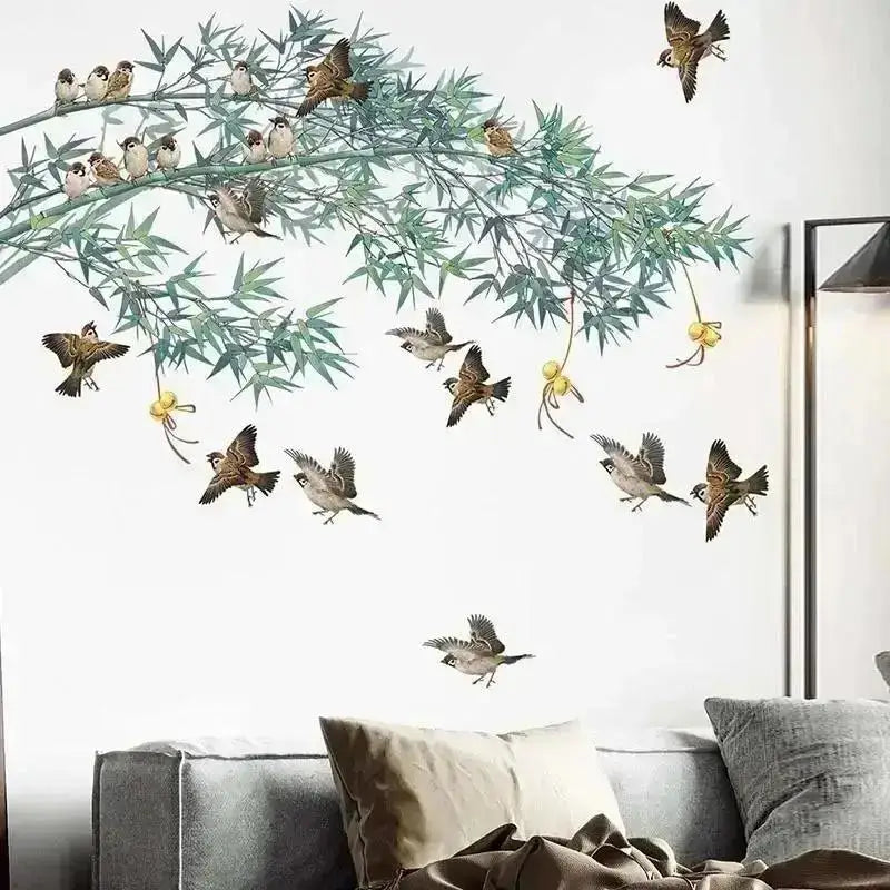 Bamboo Birds Wall Sticker – Nature Inspired Wall Decal-MinimalisticDecor