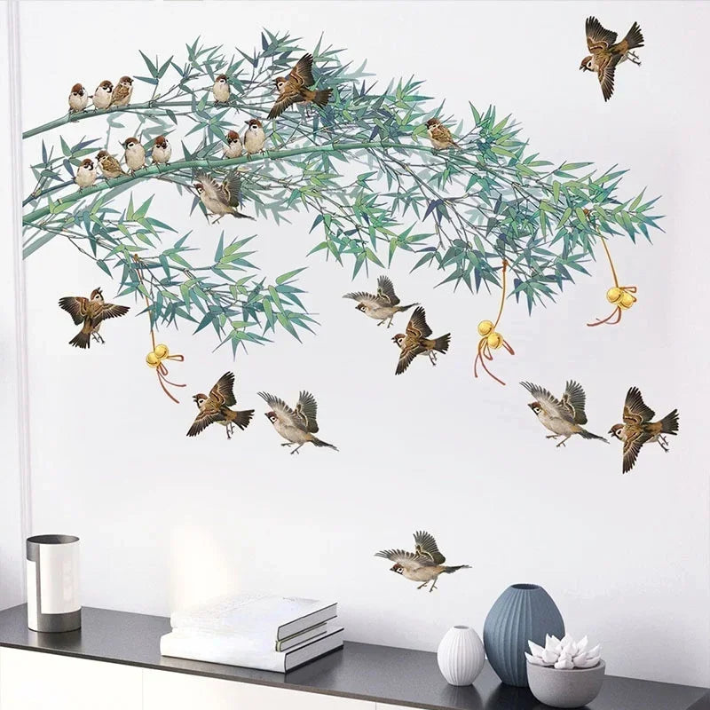 Bamboo Birds Wall Sticker – Nature Inspired Wall Decal-MinimalisticDecor