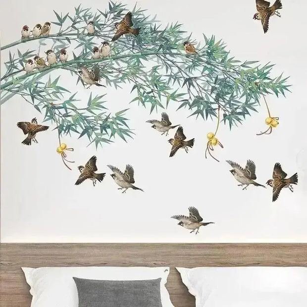 Bamboo Birds Wall Sticker – Nature Inspired Wall Decal-MinimalisticDecor