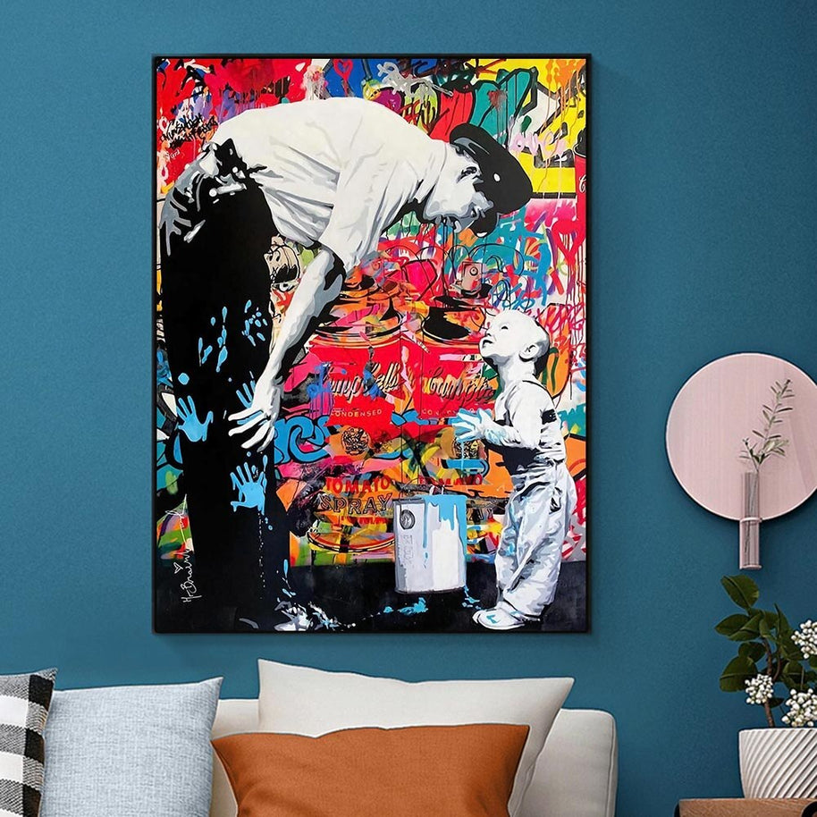 Banksy and Boy Canvas Wall Art-MinimalisticDecor.com