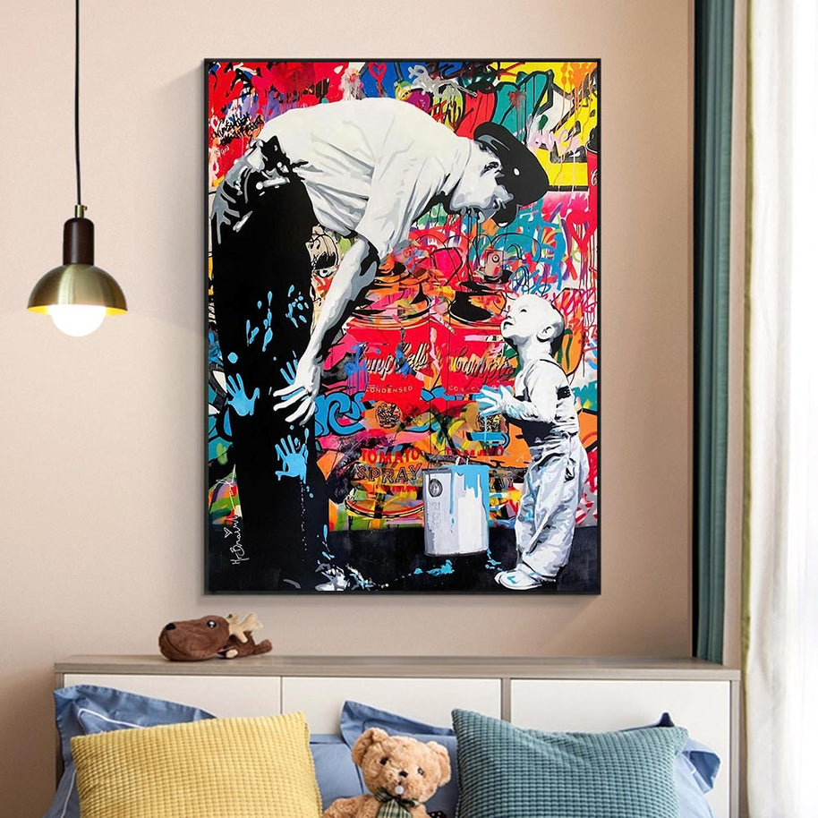 Banksy and Boy Canvas Wall Art-MinimalisticDecor.com