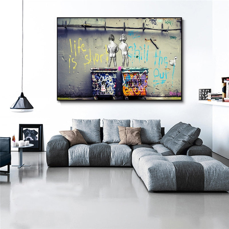 Banksy Art Life Is Short Canvas Wall Art-MinimalisticDecor.com