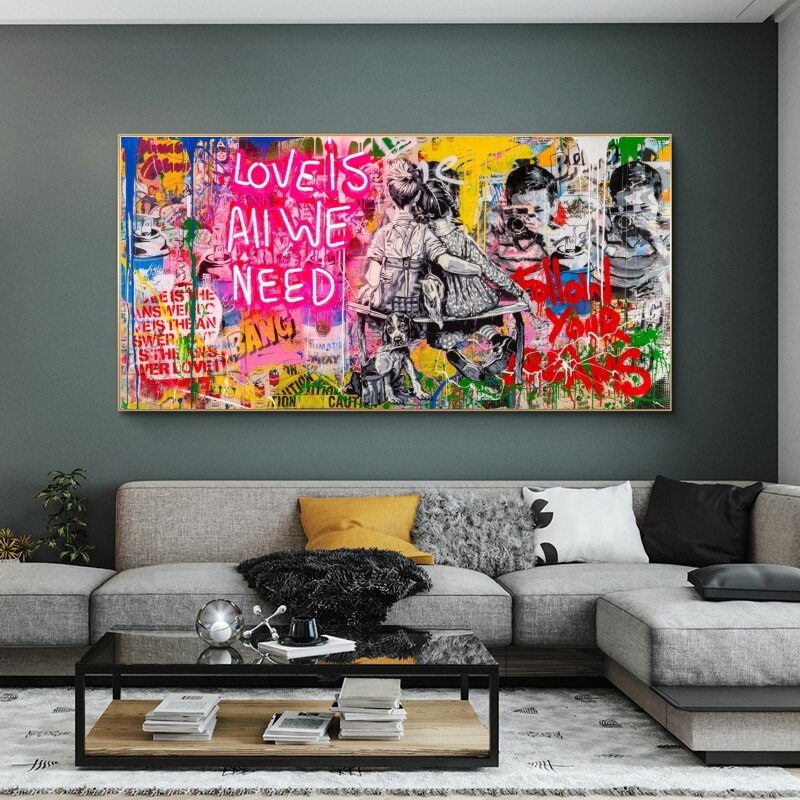 Banksy Art Love Is All We Need Canvas Wall Art-MinimalisticDecor.com