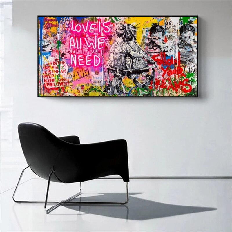 Banksy Art Love Is All We Need Canvas Wall Art-MinimalisticDecor.com