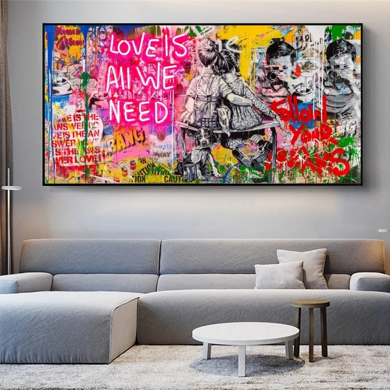 Banksy Art Love Is All We Need Canvas Wall Art-MinimalisticDecor.com