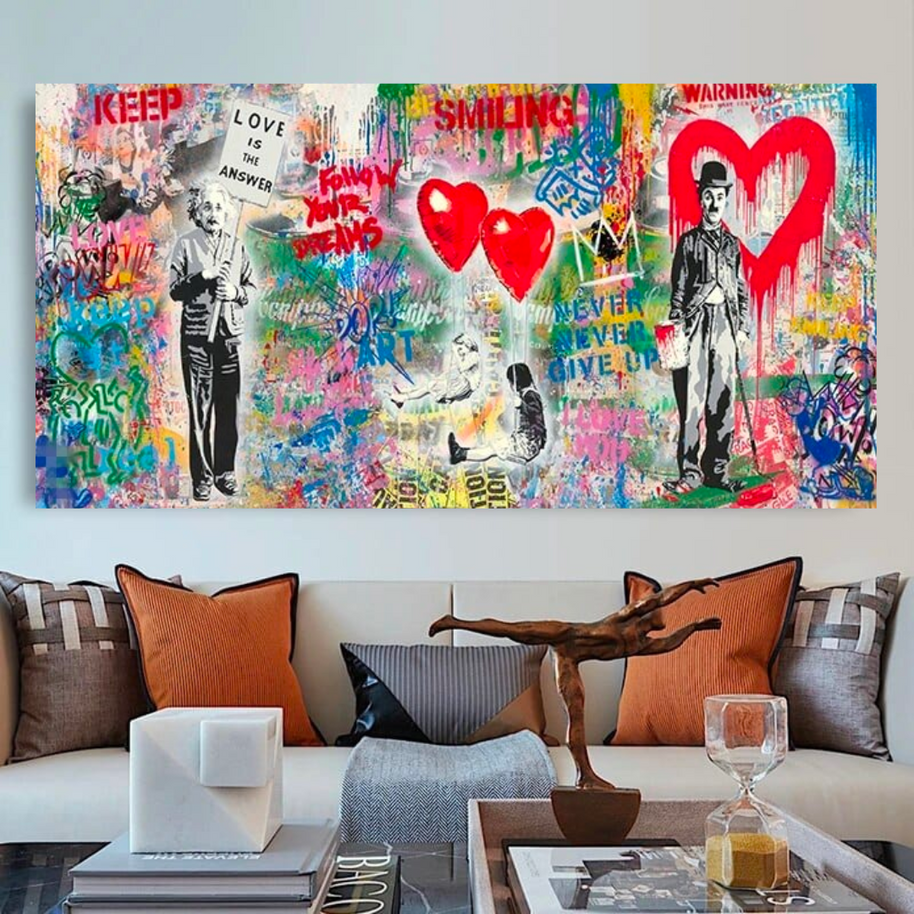 Banksy Art Love Is All We Need Hearts Canvas Wall Art-MinimalisticDecor.com