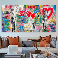 Banksy Art Love Is All We Need Hearts Canvas Wall Art-MinimalisticDecor.com