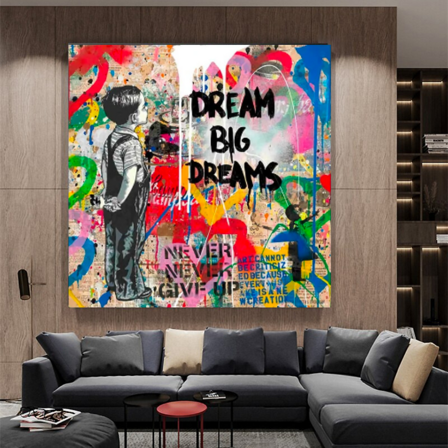 Banksy Artwork Dream Big Dreams Canvas Wall Art-MinimalisticDecor.com