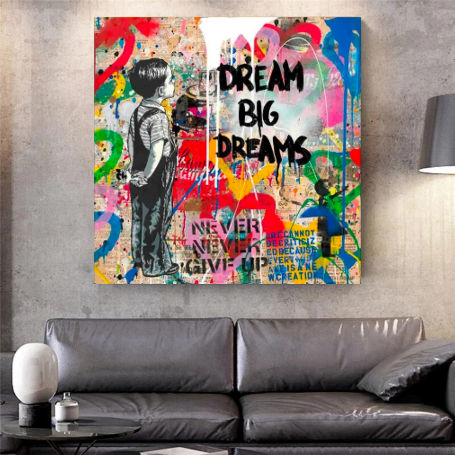 Banksy Artwork Dream Big Dreams Canvas Wall Art-MinimalisticDecor.com