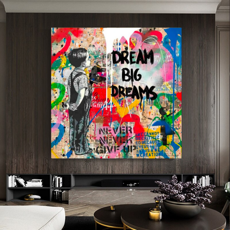 Banksy Artwork Dream Big Dreams Canvas Wall Art-MinimalisticDecor.com