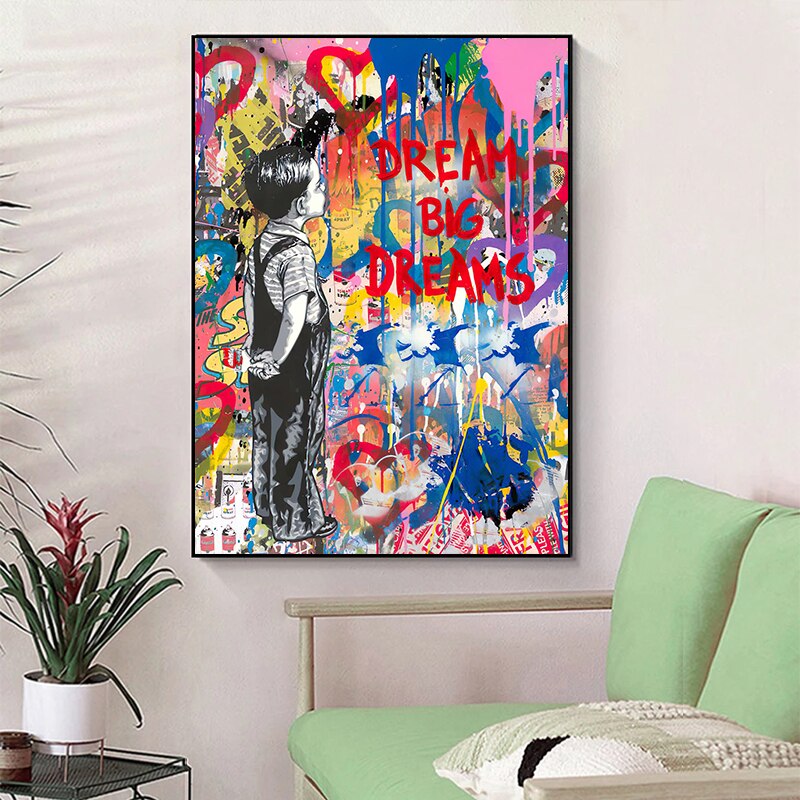 Banksy Artwork DREAM BIG DREAMS Canvas Wall Art-MinimalisticDecor.com