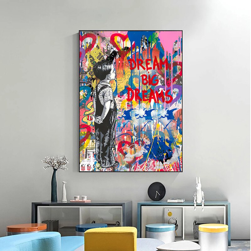 Banksy Artwork DREAM BIG DREAMS Canvas Wall Art-MinimalisticDecor.com