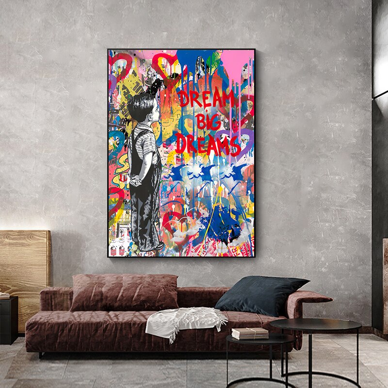 Banksy Artwork DREAM BIG DREAMS Canvas Wall Art-MinimalisticDecor.com