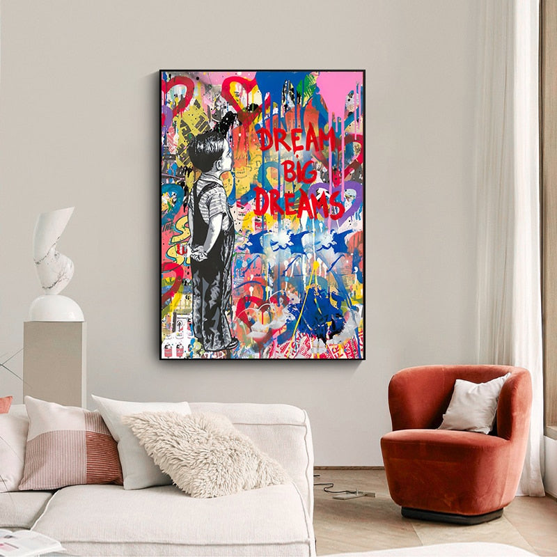 Banksy Artwork DREAM BIG DREAMS Canvas Wall Art-MinimalisticDecor.com