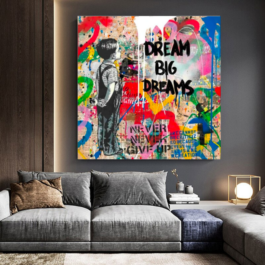 Banksy Artwork Dream Big Dreams Canvas Wall Art-MinimalisticDecor.com