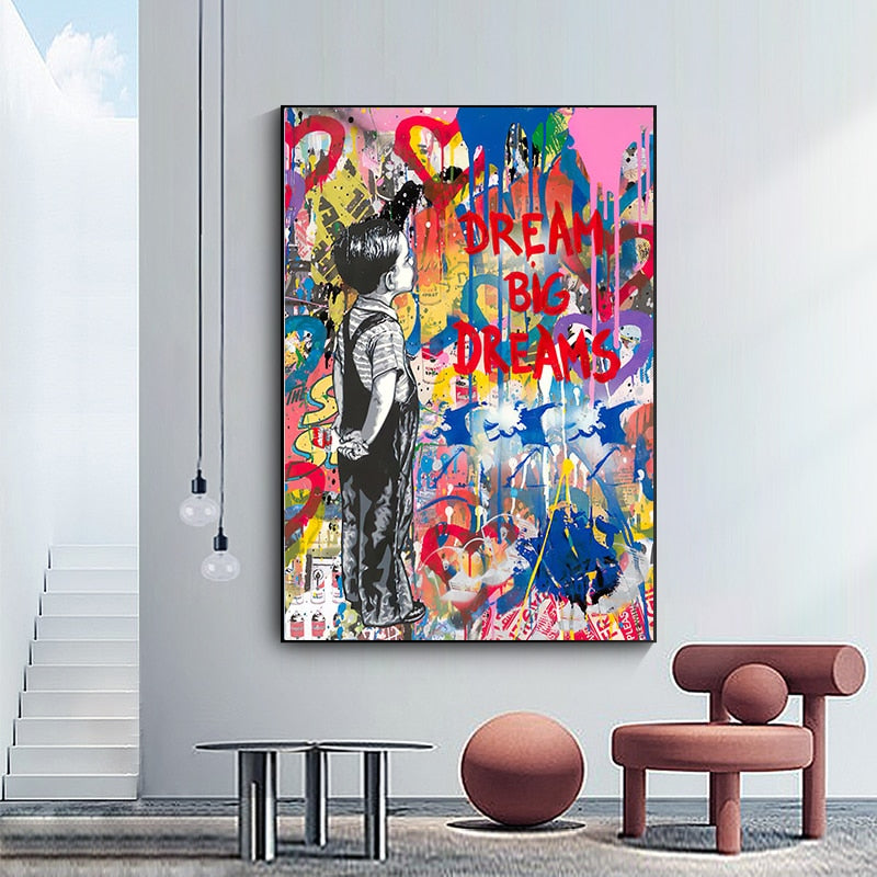 Banksy Artwork DREAM BIG DREAMS Canvas Wall Art-MinimalisticDecor.com