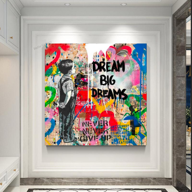 Banksy Artwork Dream Big Dreams Canvas Wall Art-MinimalisticDecor.com