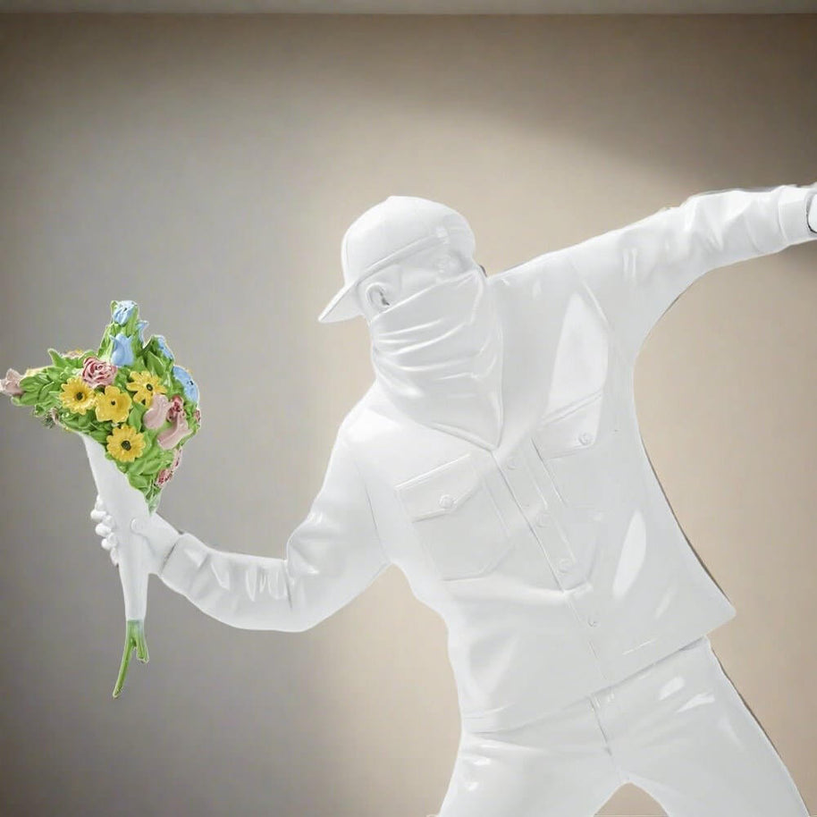 Banksy Flower Bomber Boy Statue Sculpture-MinimalisticDecor.com