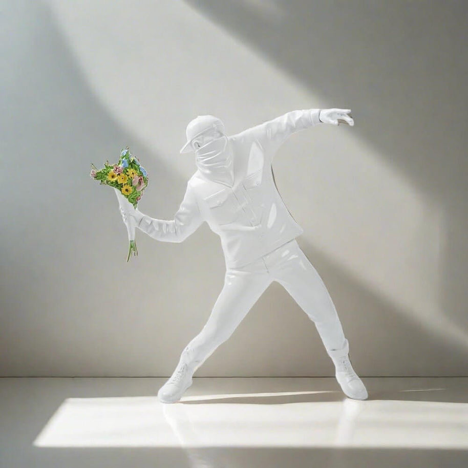 Banksy Flower Bomber Boy Statue Sculpture-MinimalisticDecor.com
