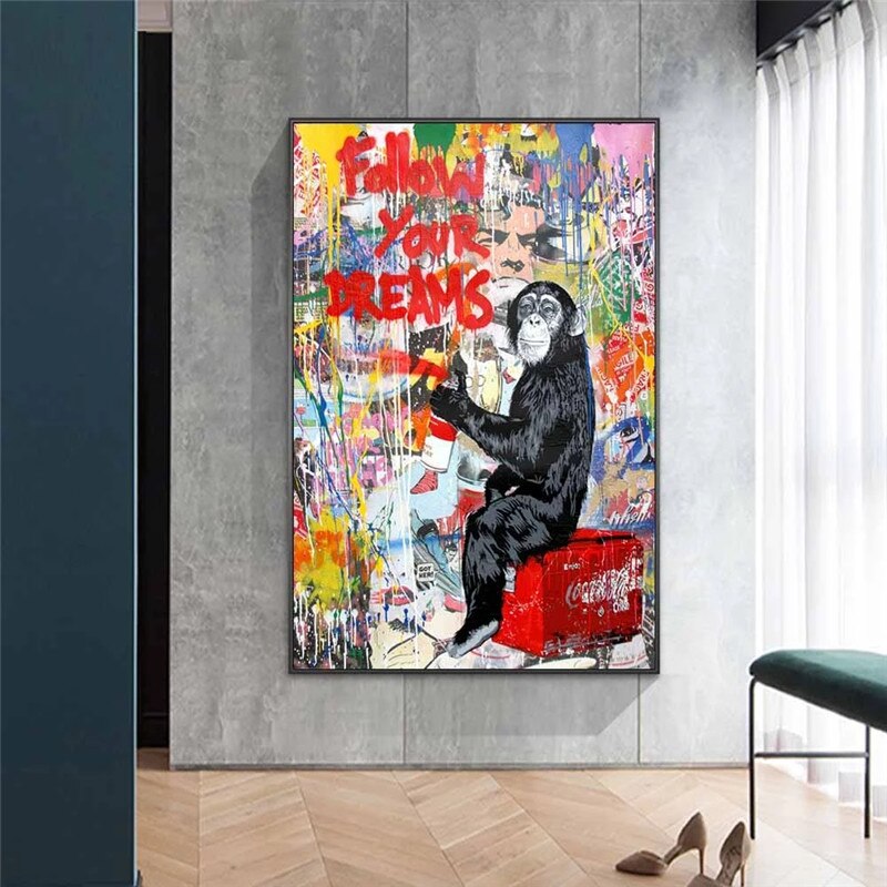 Banksy Follow Your Dreams Canvas Wall Art-MinimalisticDecor.com