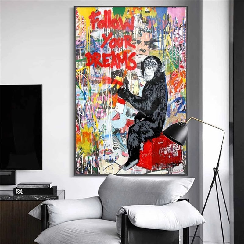 Banksy Follow Your Dreams Canvas Wall Art-MinimalisticDecor.com