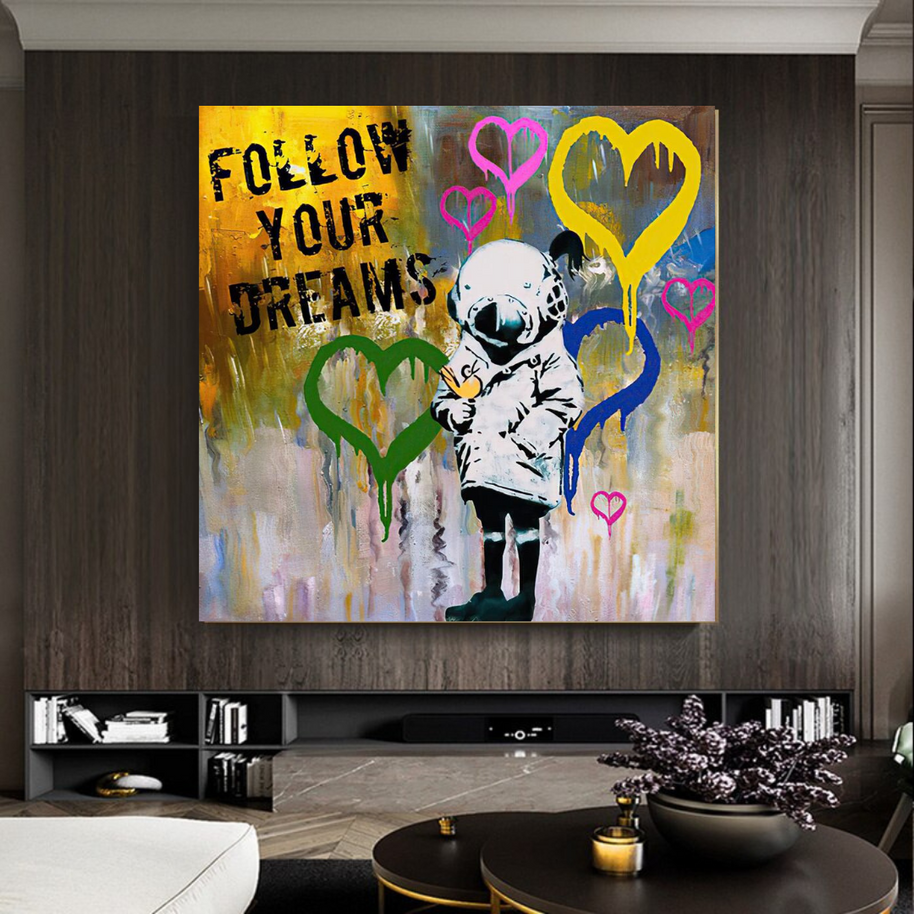 Banksy Follow Your Dreams Graffiti Canvas Wall Art-MinimalisticDecor.com