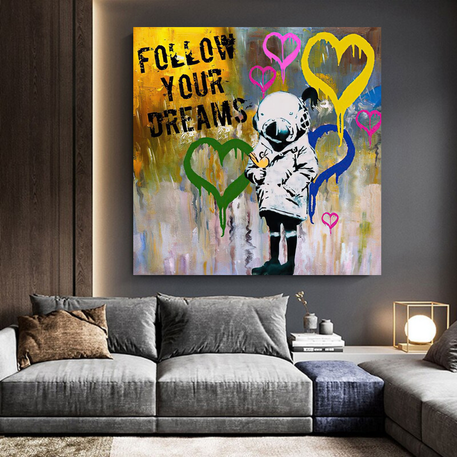 Banksy Follow Your Dreams Graffiti Canvas Wall Art-MinimalisticDecor.com