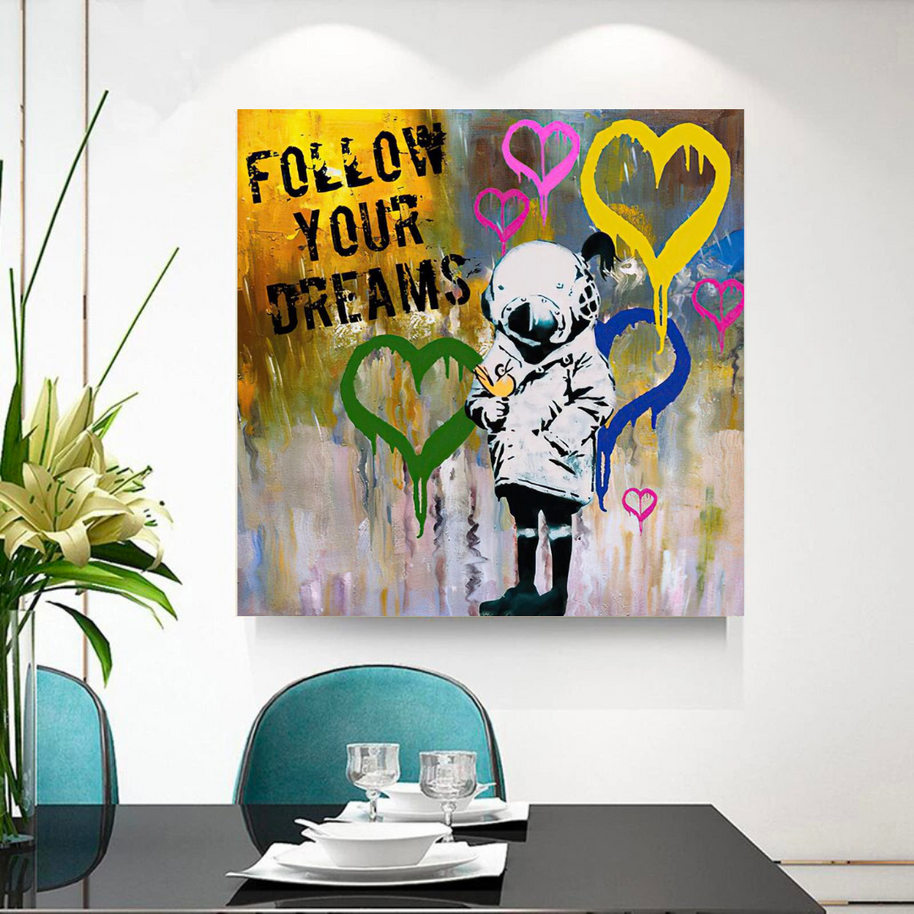 Banksy Follow Your Dreams Graffiti Canvas Wall Art-MinimalisticDecor.com