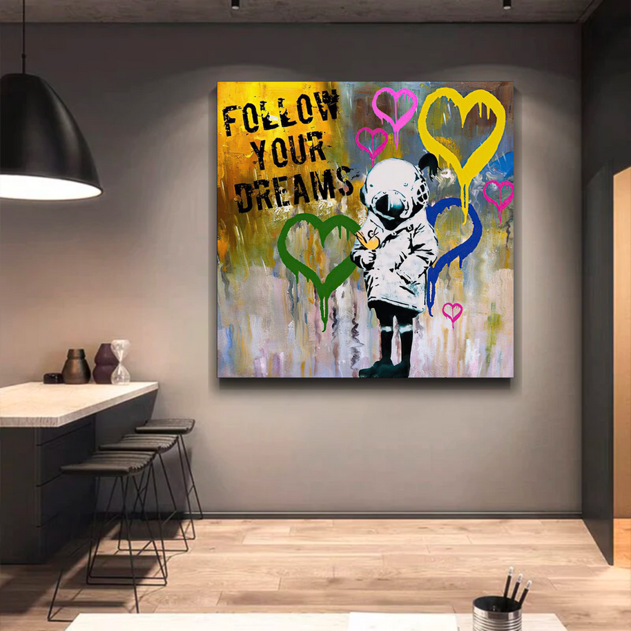 Banksy Follow Your Dreams Graffiti Canvas Wall Art-MinimalisticDecor.com