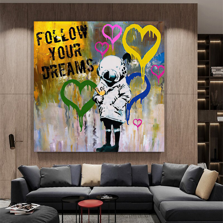 Banksy Follow Your Dreams Graffiti Canvas Wall Art-MinimalisticDecor.com