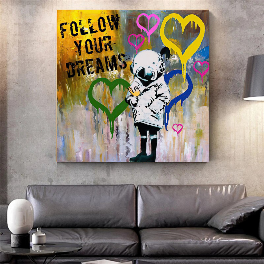 Banksy Follow Your Dreams Graffiti Canvas Wall Art-MinimalisticDecor.com