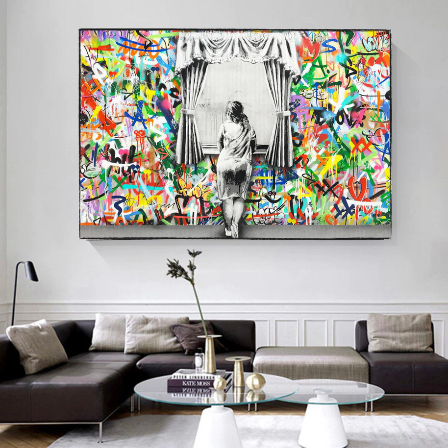 Banksy Freedom Curtains Lady Canvas Wall Art-MinimalisticDecor.com