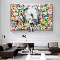 Banksy Freedom Curtains Lady Canvas Wall Art-MinimalisticDecor.com