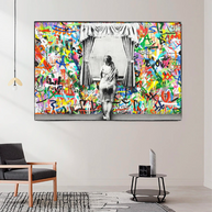 Banksy Freedom Curtains Lady Canvas Wall Art-MinimalisticDecor.com