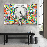 Banksy Freedom Curtains Lady Canvas Wall Art-MinimalisticDecor.com