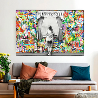 Banksy Freedom Curtains Lady Canvas Wall Art-MinimalisticDecor.com