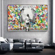 Banksy Freedom Curtains Lady Canvas Wall Art-MinimalisticDecor.com