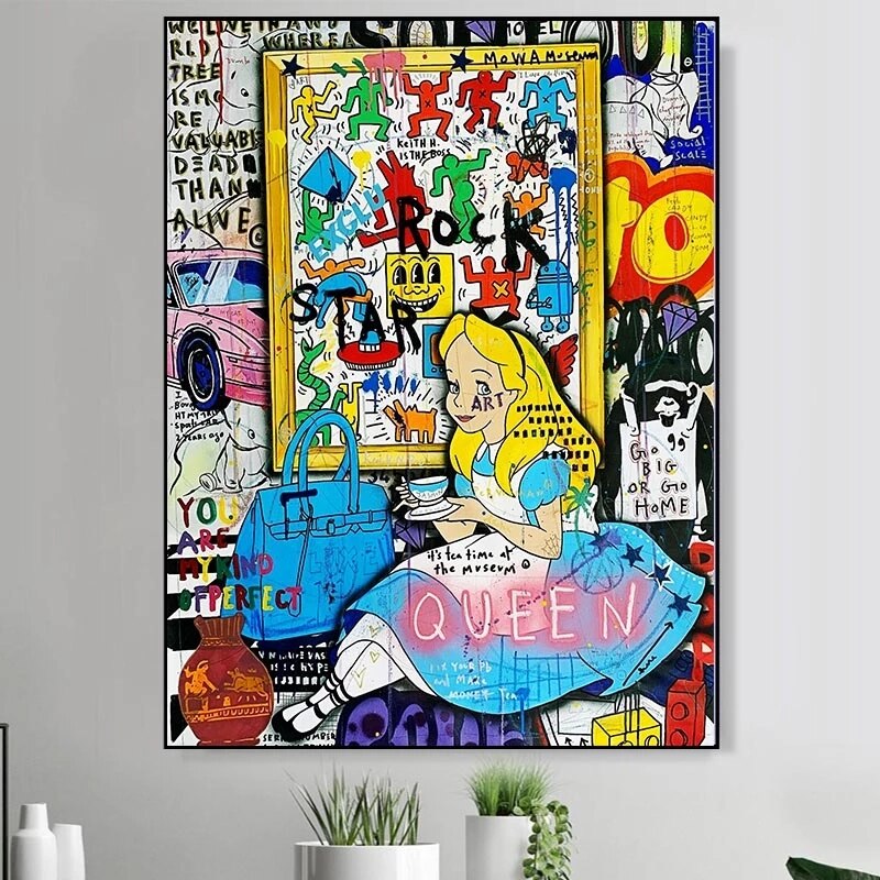 Banksy Graffiti Alice and Wonderland Canvas Wall Art-MinimalisticDecor.com